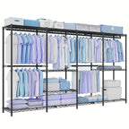 Extra Large Heavy Duty Clothes Rack, 2 Hanging Rods, 11 Dividers, 4 Installation Methods, 1100lb Load Capacity, Size 77"W x 17.7"D x 77"H, Free Standing Metal Wardrobe