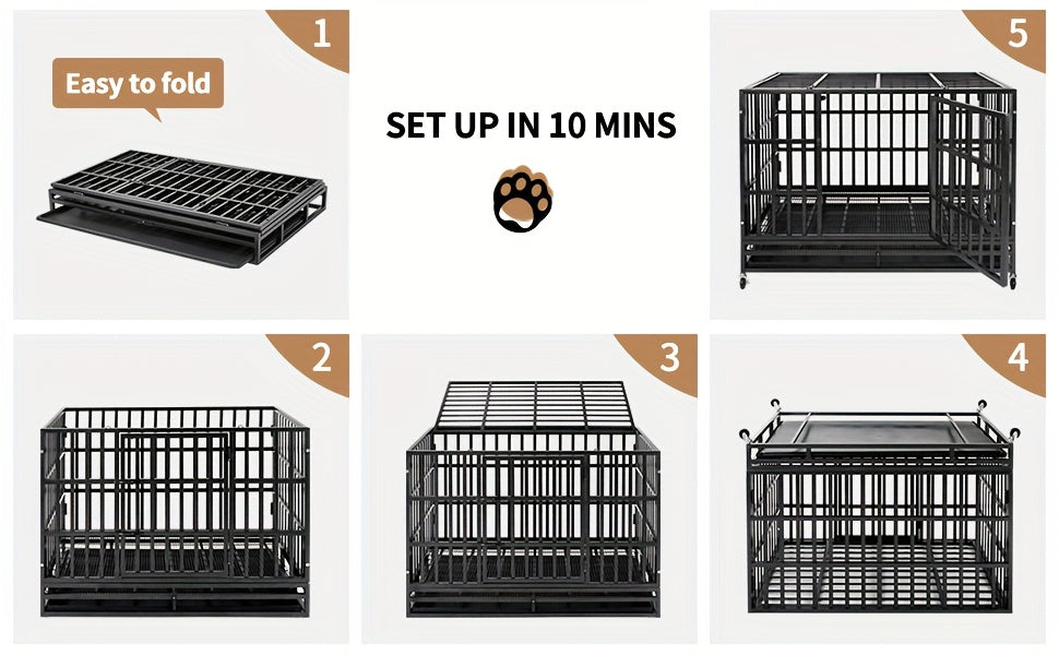 48inch Extra Large XXL Heavy-Duty Dog Crate - Double Door, Escape-Proof, Wheels, Removable Tray - Easy Cleaning Design For Large Breeds