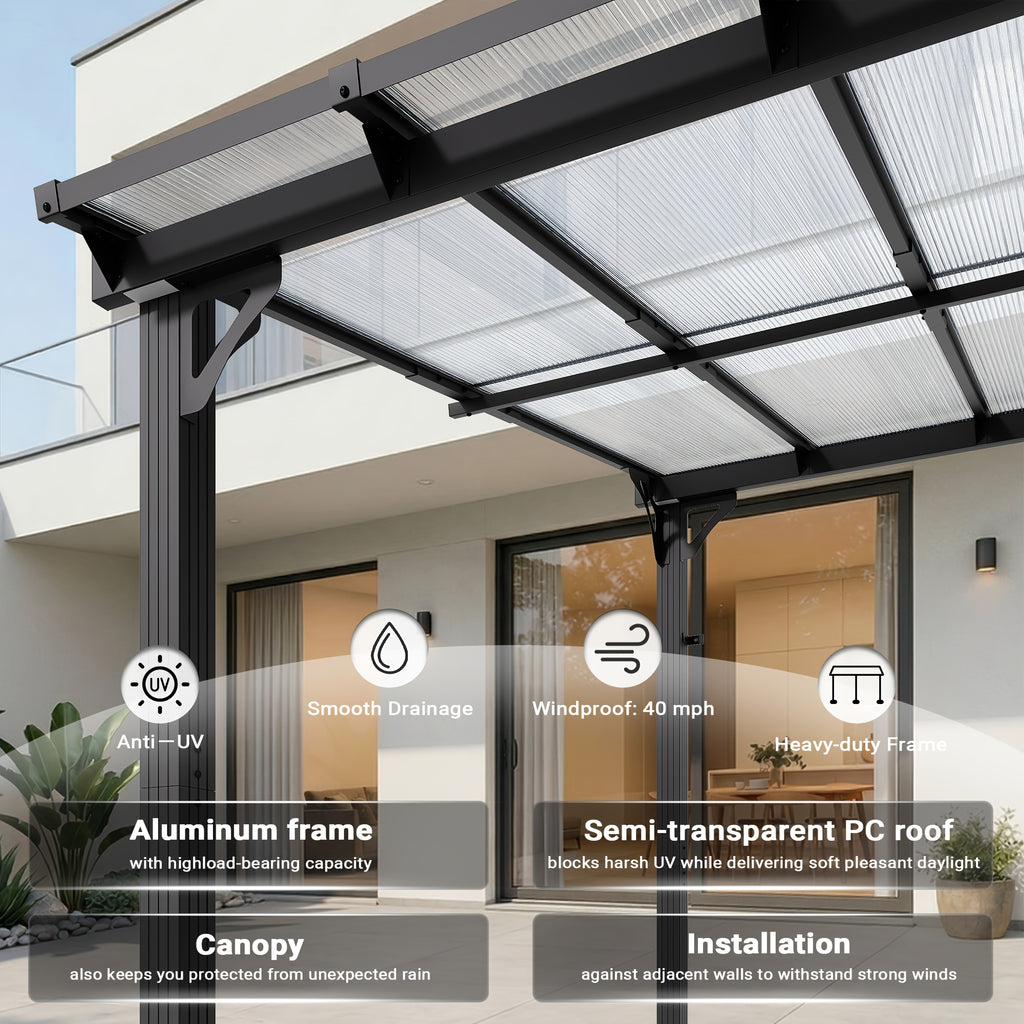 Wall-Mounted Pergola by VIWAT — Modular Splicable Design and Sloped Panel Roof for Patios and Decks, Gray