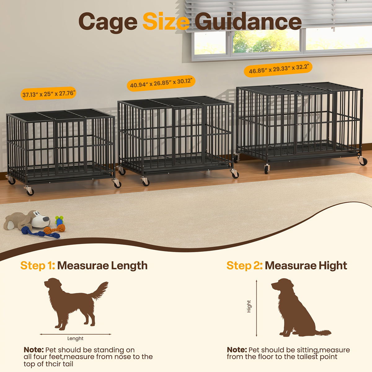 Large Indoor Dog Crate with Wheels, Removable Door Panel, Indoor Kennel, Easy to Clean, Removable Tray, Extra-large Dog Crate Suitable for Large And Medium-sized Dogs