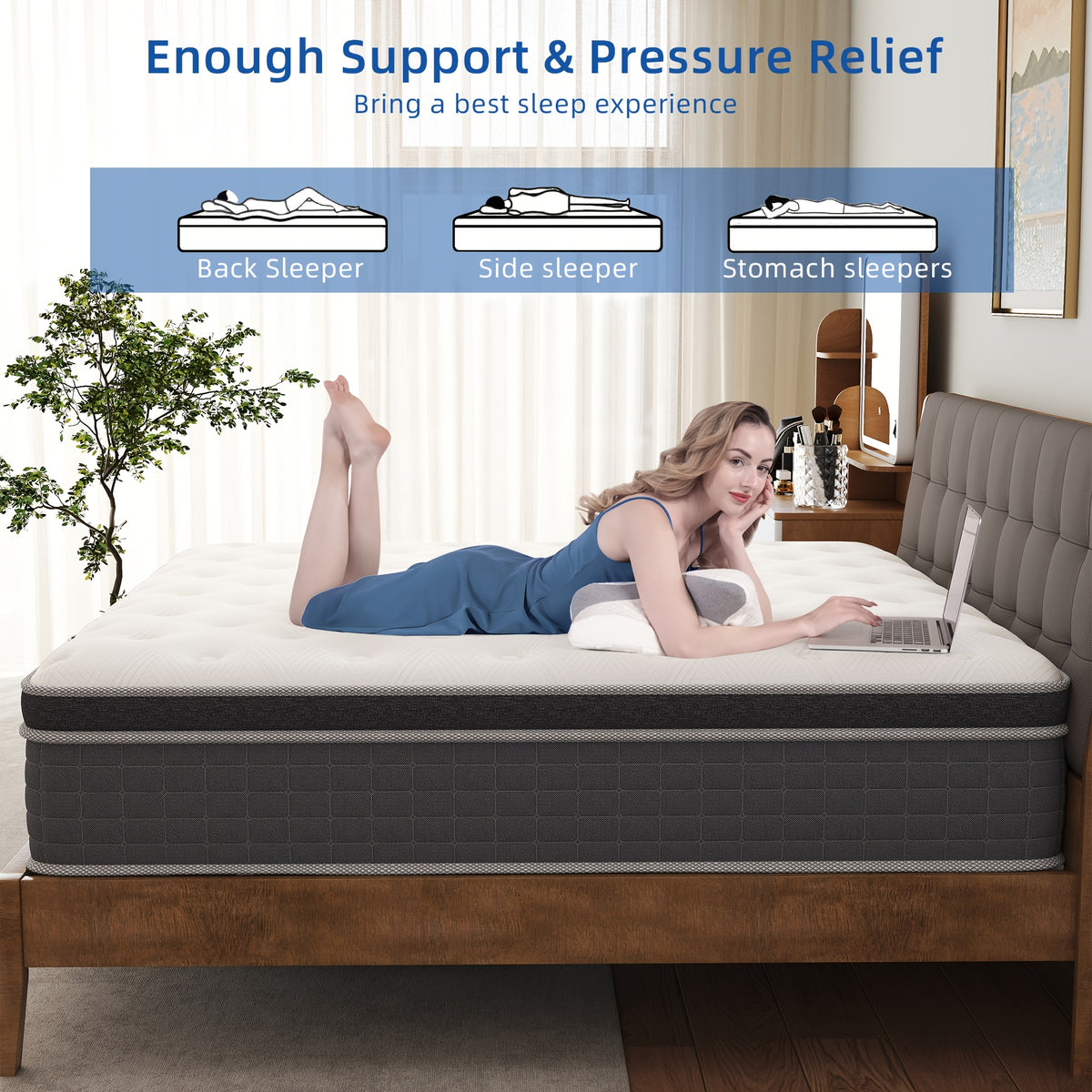 10/12/14in Twin, Full, Queen, King, Mattress Memony Foam And Spring, Hybrid Mattress, Medium Firmness, Lumbar Support, for Home RoomsHotels, Boxed