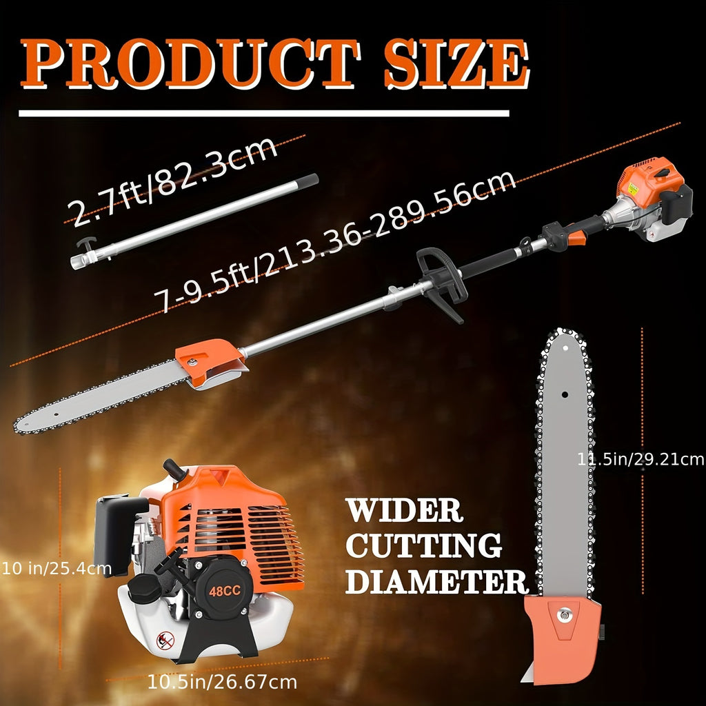 48CC Gas Powered Pole Saws, 2-Stroke Gas Pole Saws for Tree Trimming with11.5in Cutting Bar, 16 FT Extendable Pole Chainsaw Tree Trimmer