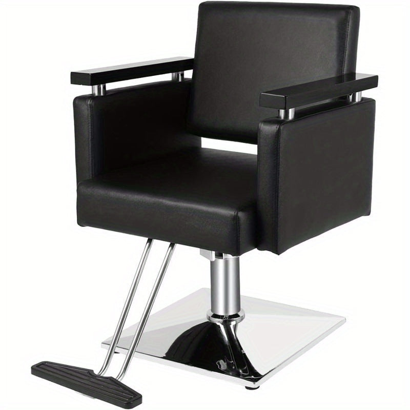 Omysalon Hydraulic Styling Chair for Hair Salon, Modern Hairdressing Barber Chair W/Square Base And Footrest, 360 Degrees Swivel, Beauty Spa Equipment