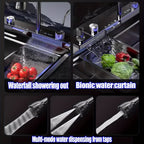 Kitchen Sink Double Waterfall Sink with LED Display with Cup Washer, Soap Dispenser, Waterfall Mixer, Worktop Controller, Etc. Workstation Kitchen Sink