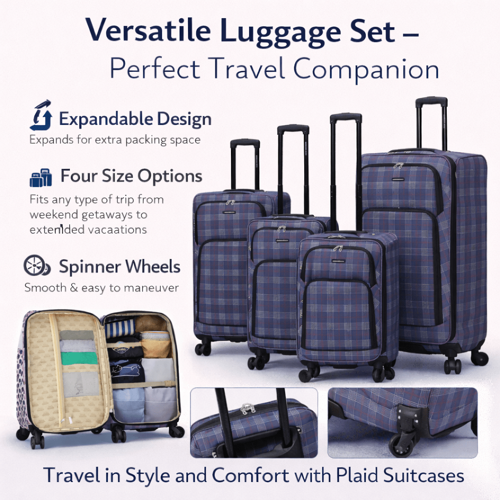 4-Piece Softside Spinner Luggage Set (20+24+28+32 inch) Lightweight Travel Suitcases with 360° Wheels, Telescopic Handle, Multi Pocket Design
