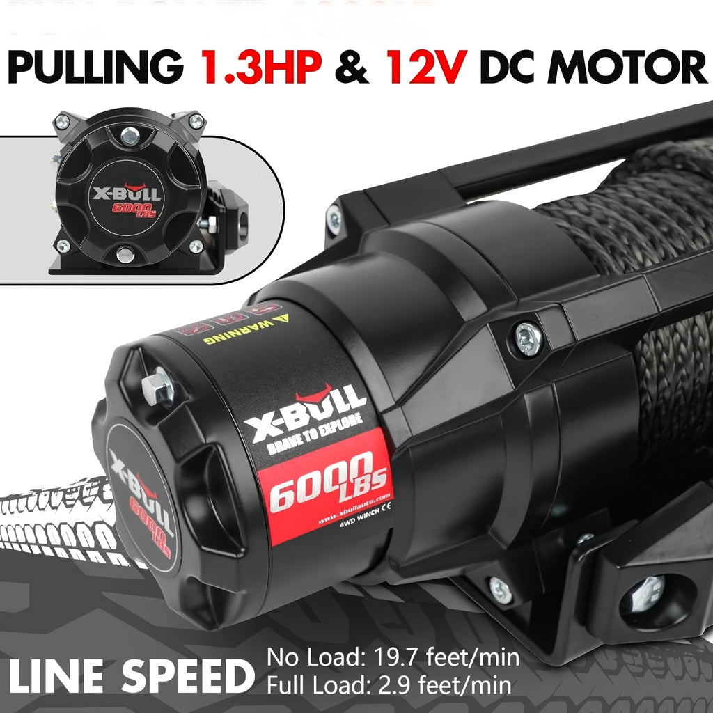 X-BULL New 12V DC 3000/5000/6000/13500Lb Electric Winch for Towing ATV/UTV, Boat, Off Road, Corded Control Recovery, Portable Synthetic Rope Electric Winch with Hawse Fairlead