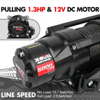 X-BULL New 12V DC 3000/5000/6000/13500Lb Electric Winch for Towing ATV/UTV, Boat, Off Road, Corded Control Recovery, Portable Synthetic Rope Electric Winch with Hawse Fairlead