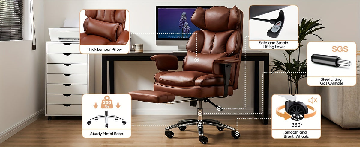 Home Office Reclining Desk Chair, Big and Tall High Back Executive Computer Task Chair with Leg Rest and Lumbar Support, Adjustable Height and Footrest, Armrest