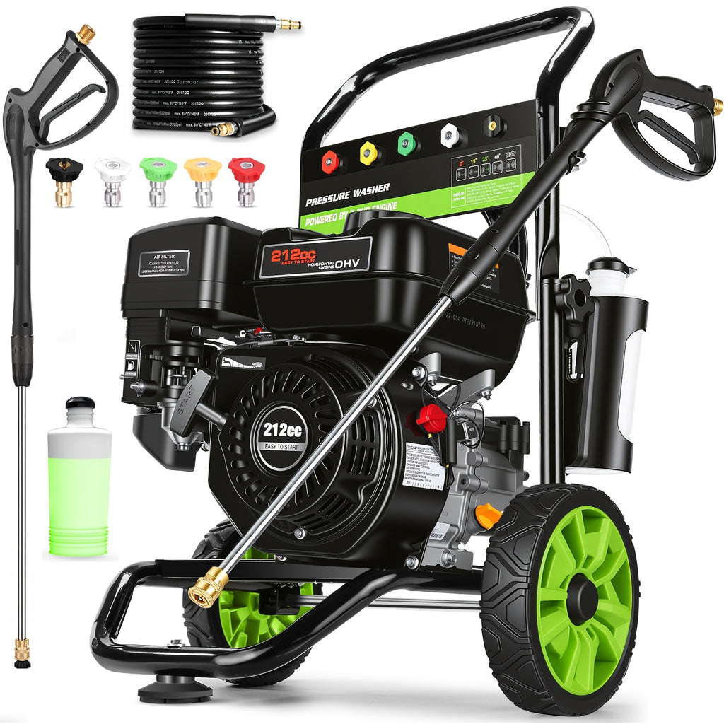 MAX 4200PSI 3GPM 212CC Commercial Gas Pressure Washer, 7.0 HP Professional Gas Power Washer with 5 Nozzles 25ft Hose 33.81oz Foam Bottle for Car Fence Driveway Yard (EPA/CARB/ETL Compliant), Black
