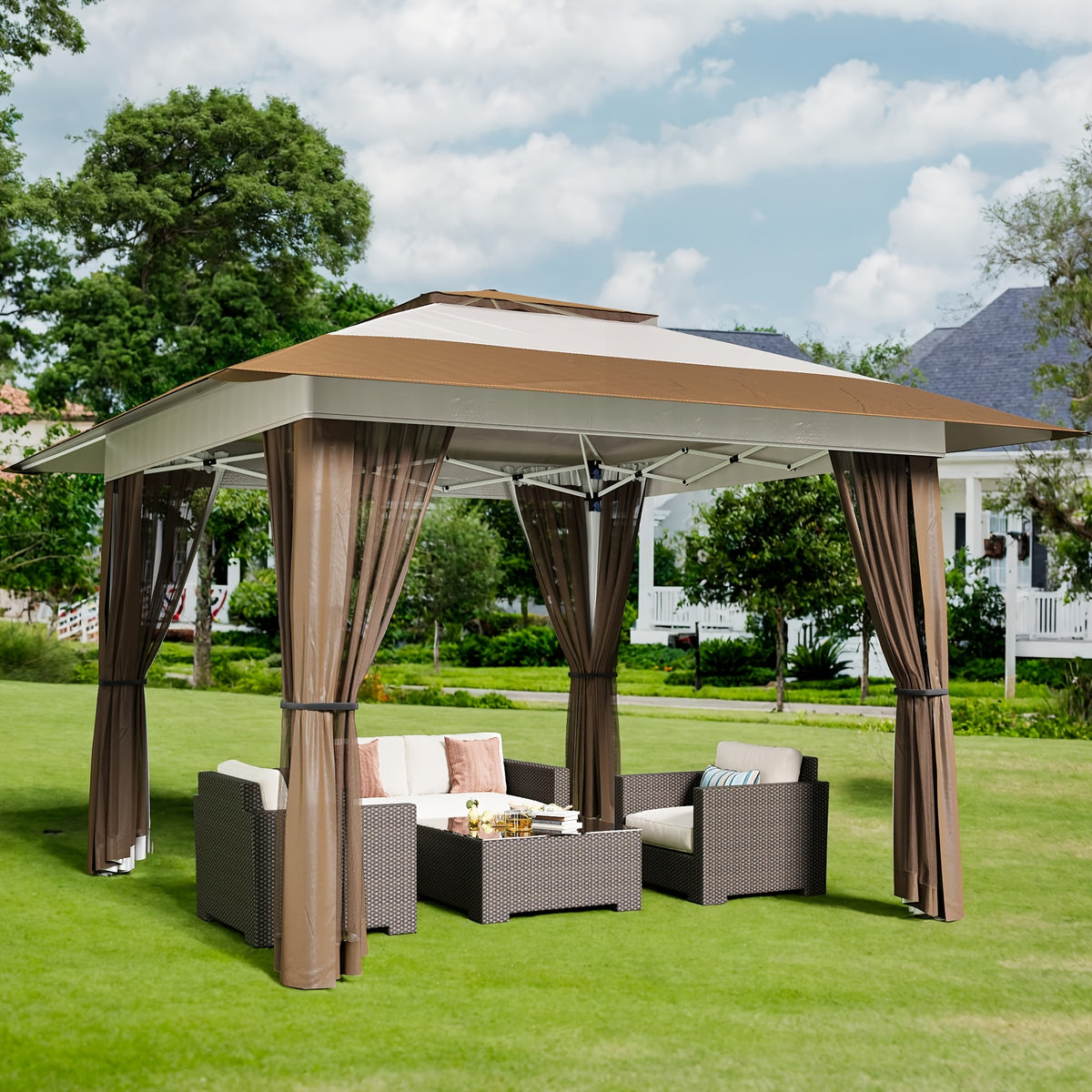 Pop Up Gazebo Tent, 11x11 & 13x13 Outdoor Canopy Featuring Mosquito Netting and Roller Bag
