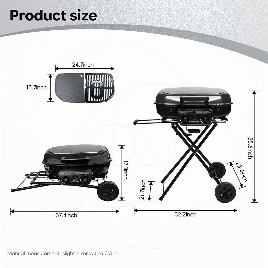 Portable 2-Burner Camping Propane Gas Grill, Enameled Foldable BBQ with Griddle for Outdoor Cooking, Green