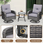 3pcs Patio Wicker Glider-Rocker Set, 360-Degree Swivel, Includes 2 Large Wicker Gliders And Matching Rattan Table, Thick Comfortable Washable Cushions, Perfect for Deck, Porch, Patio, As an Accent Chair Set
