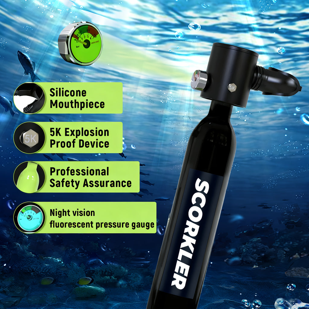 0.5 Liters (3.5Cu Ft) Aluminum Alloy Mini Diving Tank & Snorkel Mask Set | 5-8 Mins Dive Time | for Underwater Recreation | Durable Snorkel Gear | Mask Only for L/XL | No Inflation Tool Included | Easter Gift