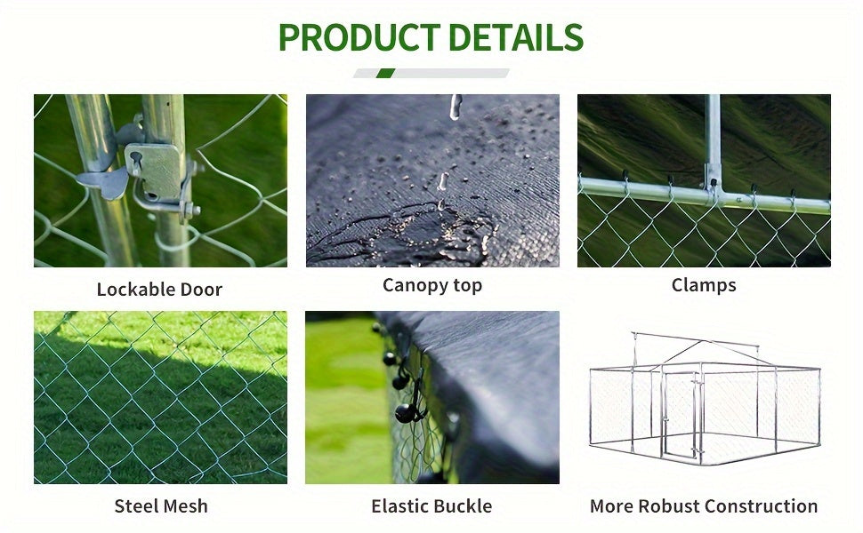 Petony Outdoor Dog Enclosure Heavy Duty Dog Kennel House Mesh Dog Big Cage Pet Kennel Steel Fence with Secure Lock