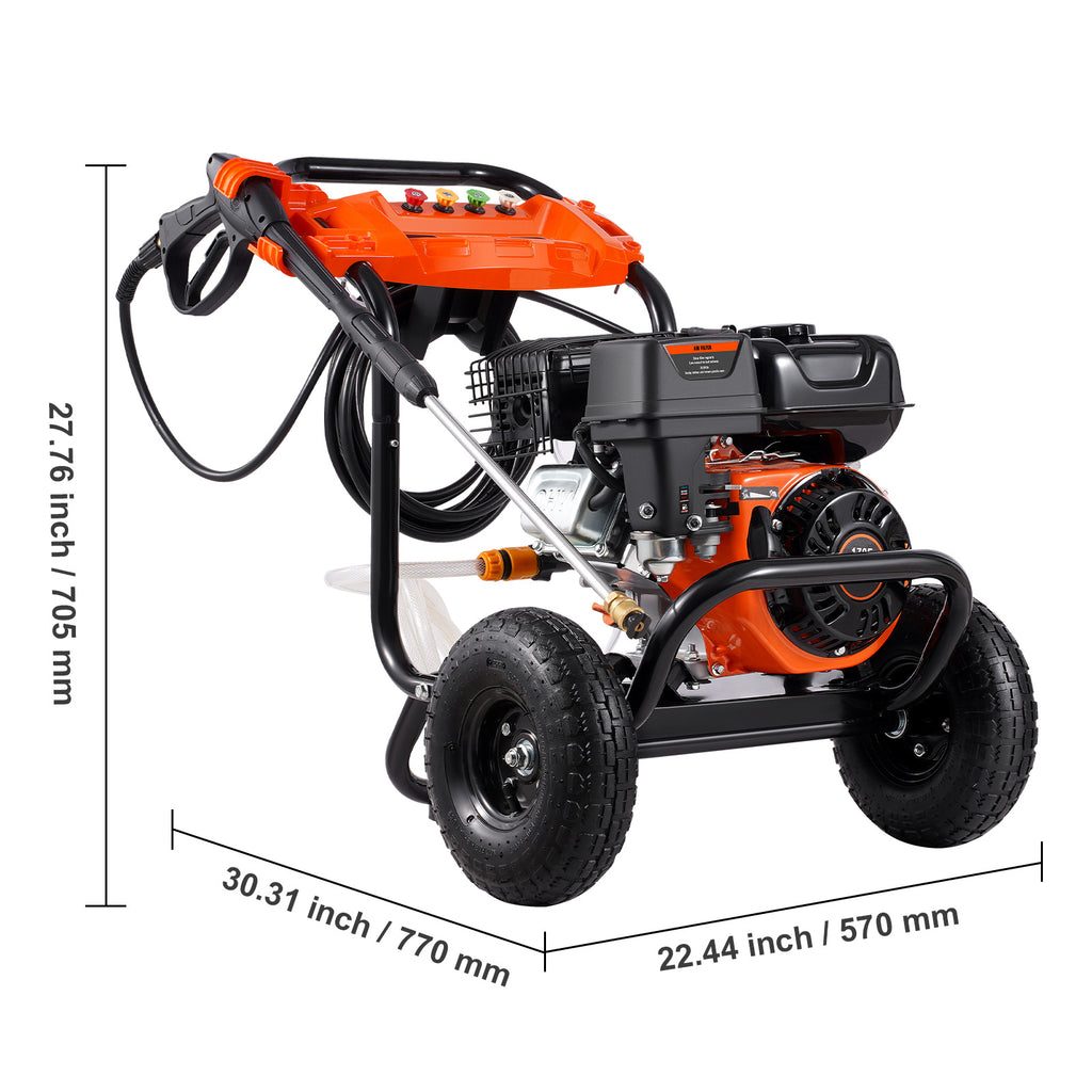 VEVOR Gas Pressure Washer 3500 PSI 2.6 GPM with 5 Nozzle Set for Cars Fences