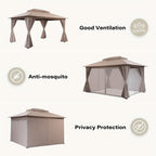 Outdoor Gazebo 10x13 ft by KAMEROUT with Double Roof and Mesh Privacy Screens for Backyard Gatherings
