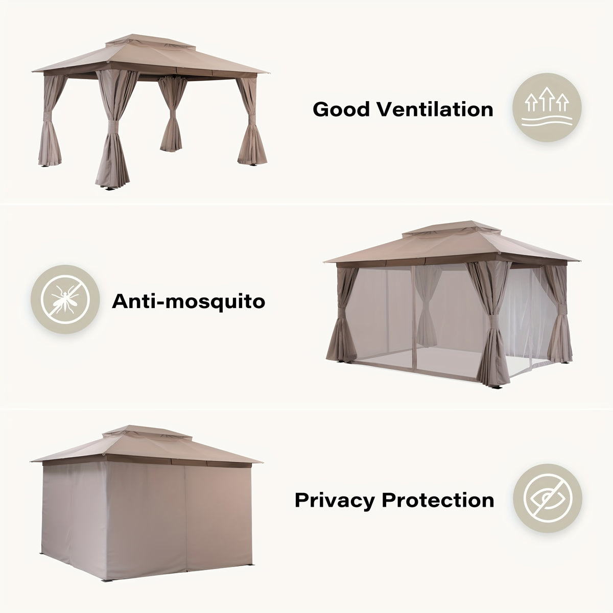 Outdoor Gazebo 10x13 ft by KAMEROUT with Double Roof and Mesh Privacy Screens for Backyard Gatherings