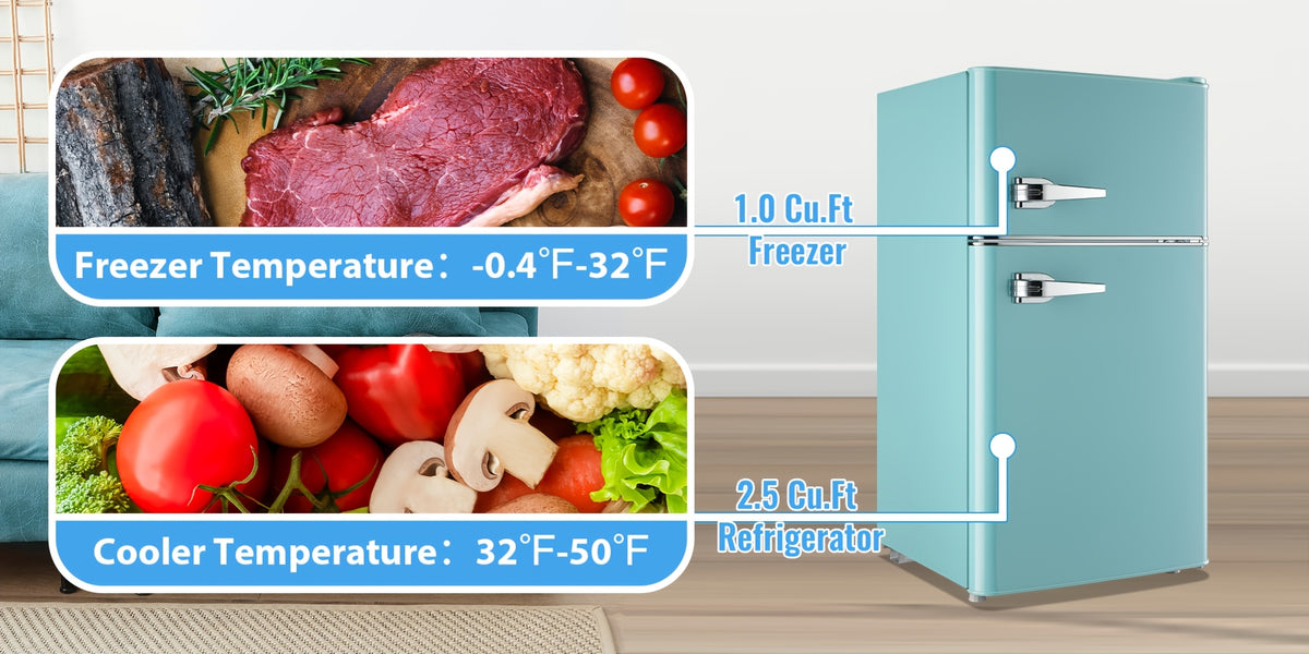 WANAI 3.5 Cu. Ft Mini Fridge with Freezer 2 Doors Mini Fridge Small Refrigerator with Adjustable Thermostat, Shelves Retro Mini Fridge for Dorm, Office, Bedroom, Apartment Black