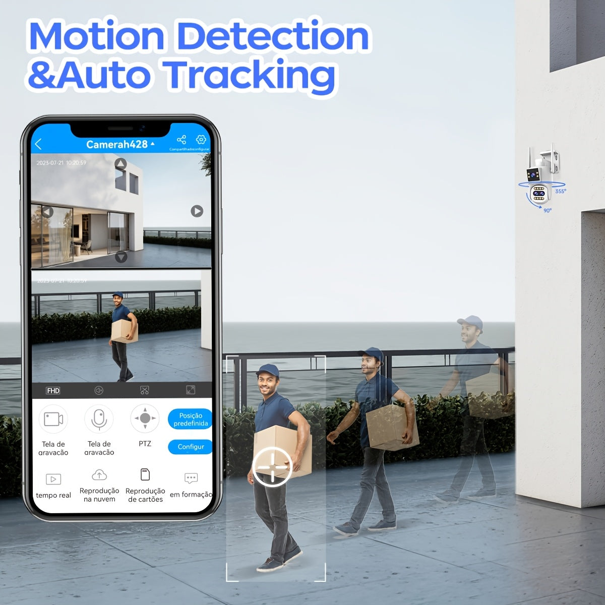 Full HD Wifi Security Camera, 10X Optical Zoom, PTZ with 3 Lenses, IPX6, App Control, Color Night Vision, Two-Way Audio, Motion Detection And Automatic Tracking, Home Security Sound Alarm, Remote Monitoring/ Smart Security Equipment