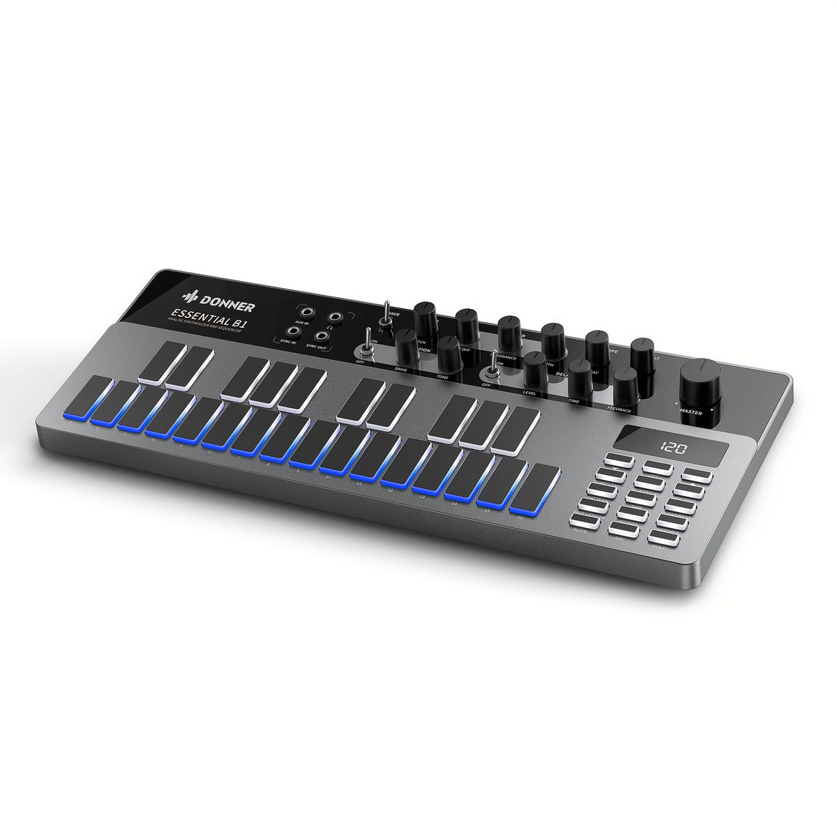Donner Sequencer Bass Analog Synthesizer Sequencer Keyboard Saturation Delay Effects Classic 128 Pattern Memory Acid Sound Midi Pad Tabletop Easy To Use For Beginner DJ Stage Music Gift Sequencer 81
