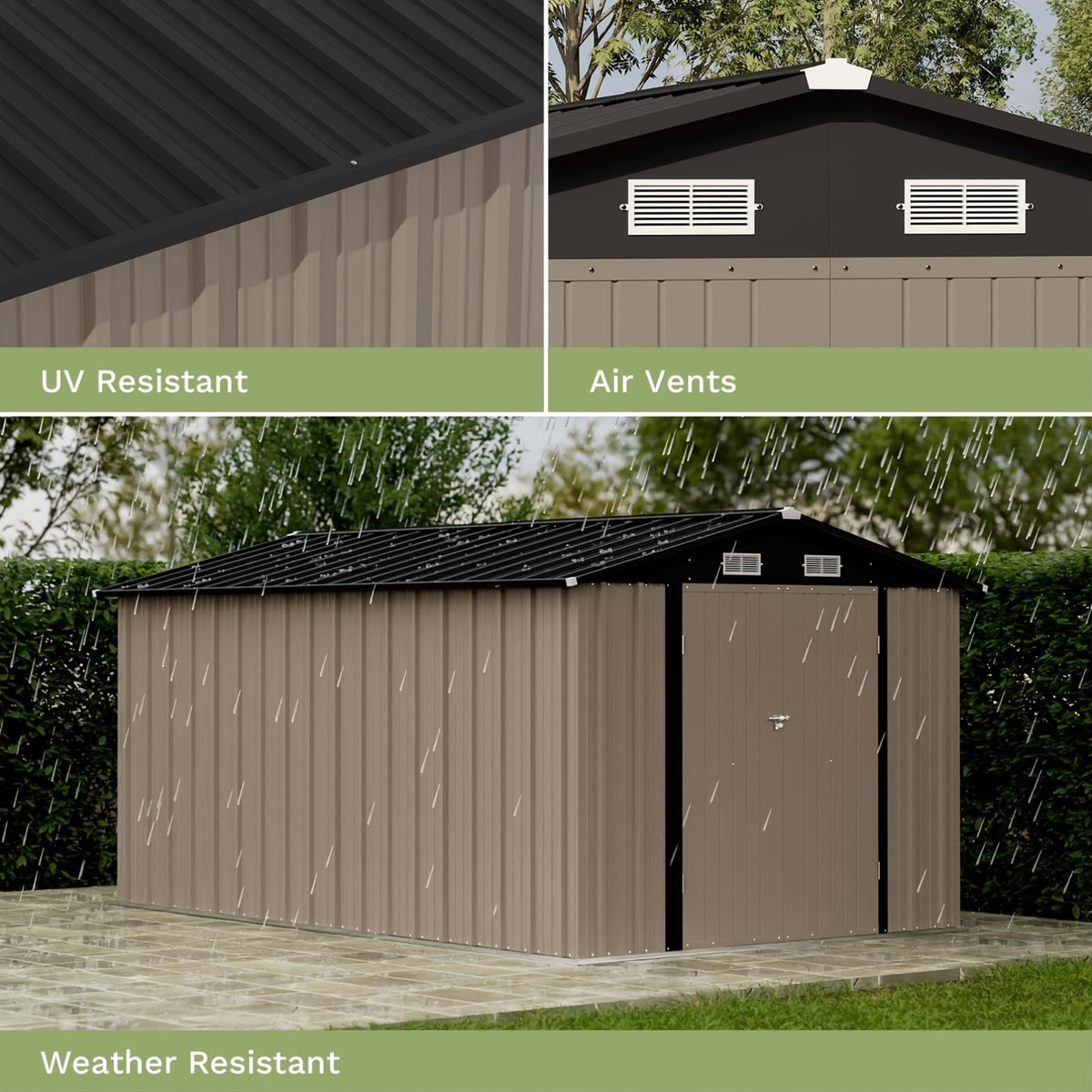 GUNJI 6X3.5 FT And 8X10 FT And 8X12 FT Outdoor Storage Shed, Large Metal Garden Shed with Lockable Waterproof Door, Garbage Cans, Pool Supplies, Tool Sheds for Backyard Garden Patio Lawn