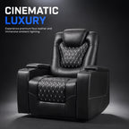 Power Recliner Chair with USB Ports And Cup Holders - Overstuffed Electric Home Theater Seating Faux Leather Reclining Furniture with Hidden Arm Storage, Easy to Clean (Black)