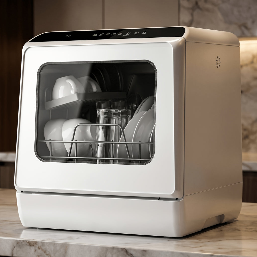 Countertop Dishwasher with 5+2 Programs, Air-Dry, Timer Function, Baby Care, 360° Dual Spray, 167℉ High-Temperature, No Plumbing Required, Portable Dishwasher with 1.32gal Built-in Water Tank, Mini Dishwasher for Home, Apartments, RVs