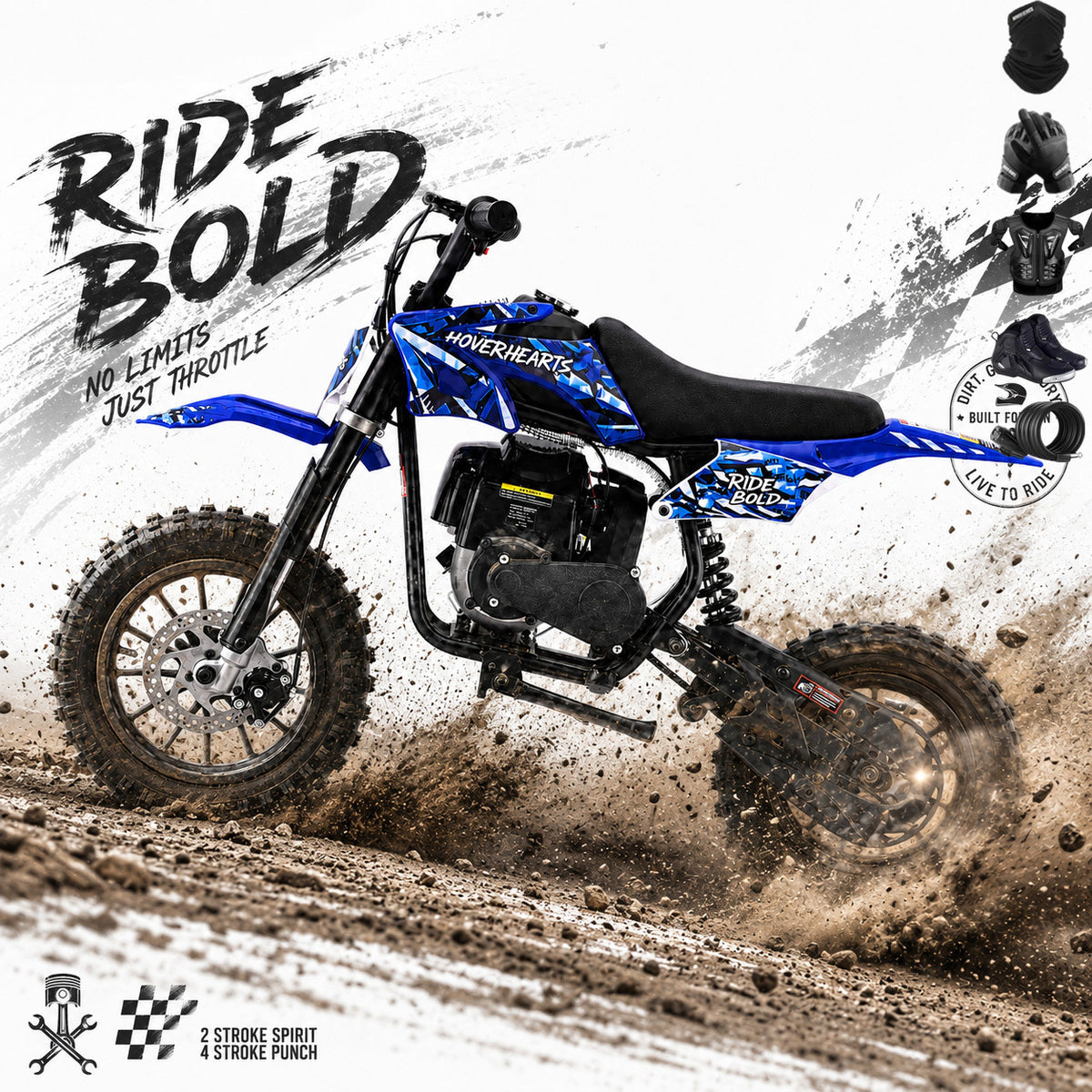 Mini Dirt Bike, 49 CC 2-Stroke Gas Bike (Model :DB001) with Off-Rode Tire, Suspensions, Disc Brakes, Max Load 160Lbs, Up to 20Mph-Included: gloves, face mask, cycling protective gear, cycling boots, and anti-theft lock.