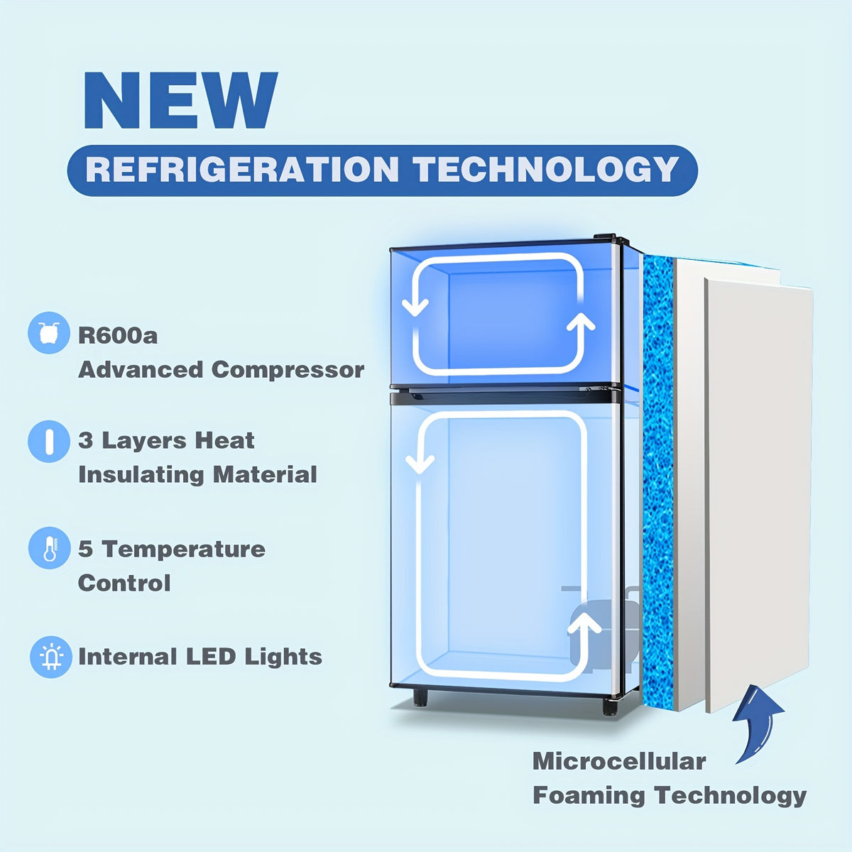 WANAI Mini Fridge with Freezer, 3.5 Cu.Ft Compact Refrigerator Freezer-on-Top Double Door, 7 Adjustable Thermostat, Small Freestanding for Bedroom Office Dorm Apartment