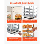 VEVOR 3-Tier/5-Tier Commercial Food Warmer Display, 14inch/15 inch 800W Food Display Warmer with LED Light, Adjustable Shelf and Stainless Steel Frame, 86℉~185℉ Air Heating, 34L for Hamburger, Pizza, Bread, Fried Chicken