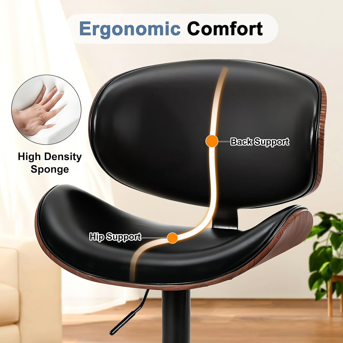 2pcs Or 4pcs for Bar Stool Set with Adjustable Height, PU Leather Seat Cushion, Ergonomic Backrest, Footrest, And Non-Slip Rubber Base, Perfect for Bars And Home Kitchen Islands