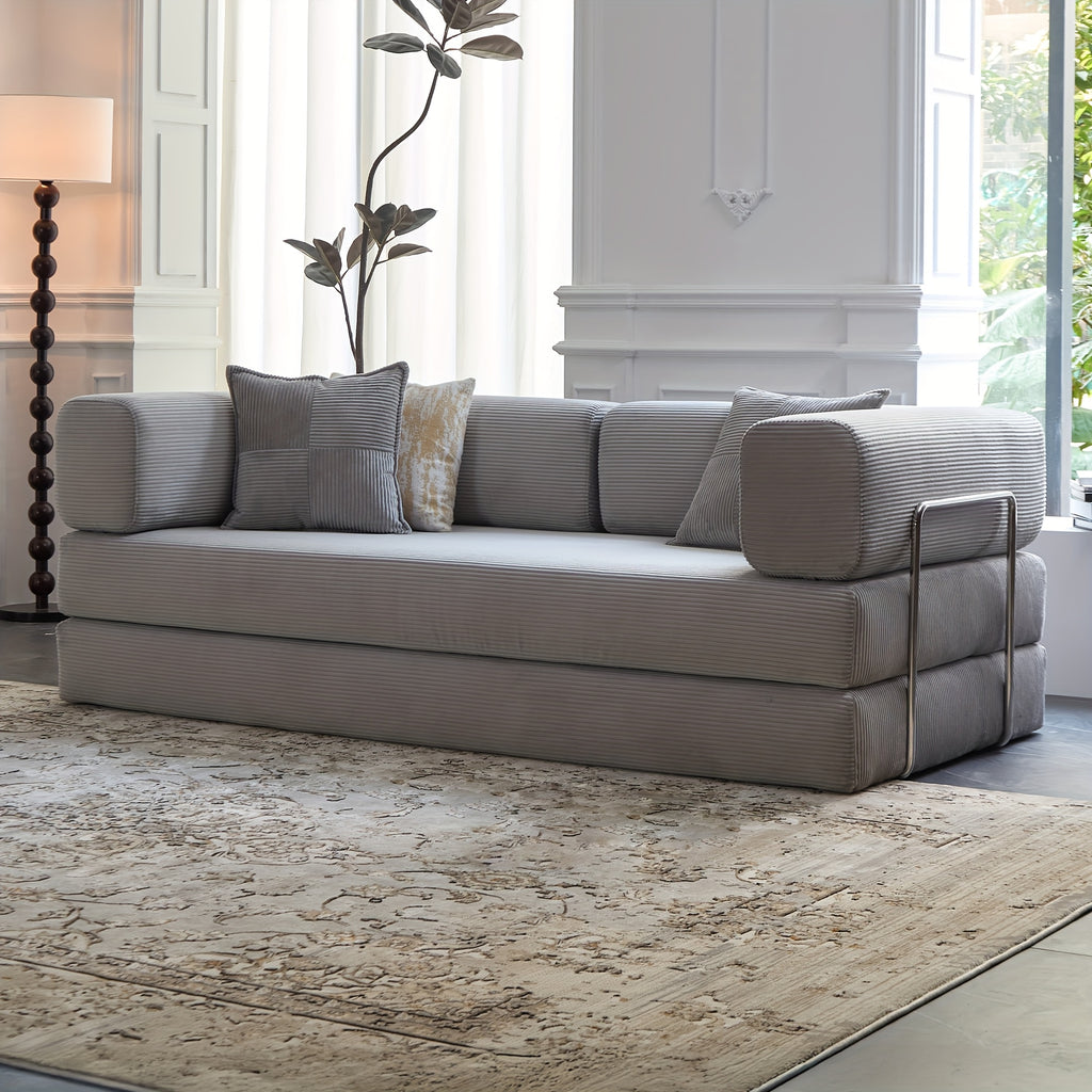 Boneless Sofa Bed, Convertible Modular Sofa With Armrest Pillow, Modular Sofa In A Box Compressed Memory Foam Sofa With Washable Sofa Cover For Living Room, Bedroom, Apartment, No Assembly