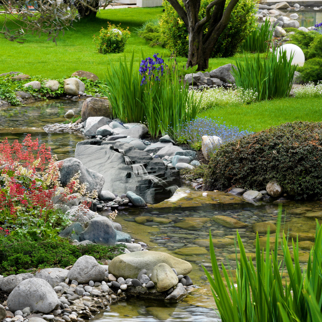 Algreen Products Tranquility Lightweight Polyethylene Outdoor Water Fountain Rock Waterfall for Garden, Pond, and Backyard, Gray