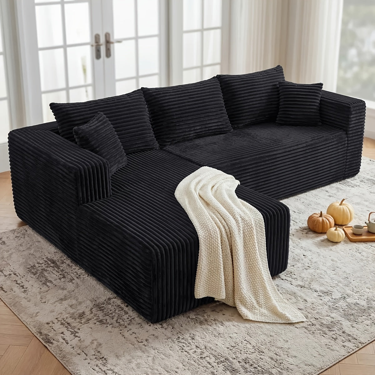 95 Inch L-Shaped Sectional Sofa, Fluffy Corduroy Cloud Sleeper Couch, Free Combination Boneless Sofa with Wide Chaise And Ultra-Deep Seating, Cozy Lounge Furniture for Apartment, Living Room, Easy Setup
