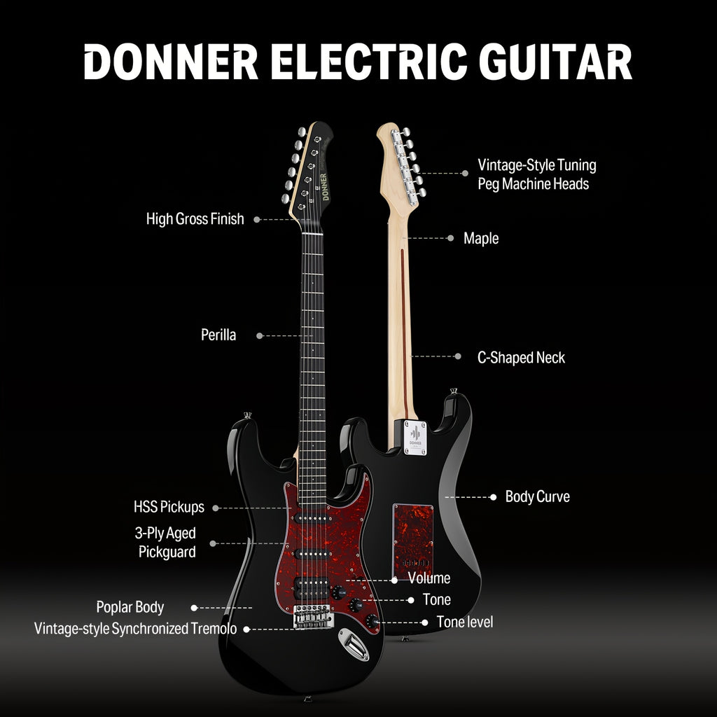 Donner 39 Inch Electric Guitar, Designer Series DST-200 Stylish Solid Body Electric Guitar for Beginner Intermediate & Pro Players, Single Coil Split System, Bonus Bag, Cable, Strap