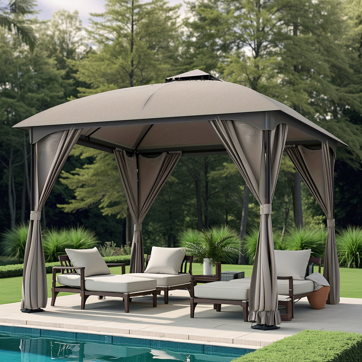 LUAUSAINT HOME 10X10 Ft Arch Gazebo Canopy Tent with Side Curtains, Easy Setup Party Tent Shelter for Patio, Poolside, Backyard And Lawn, Gray