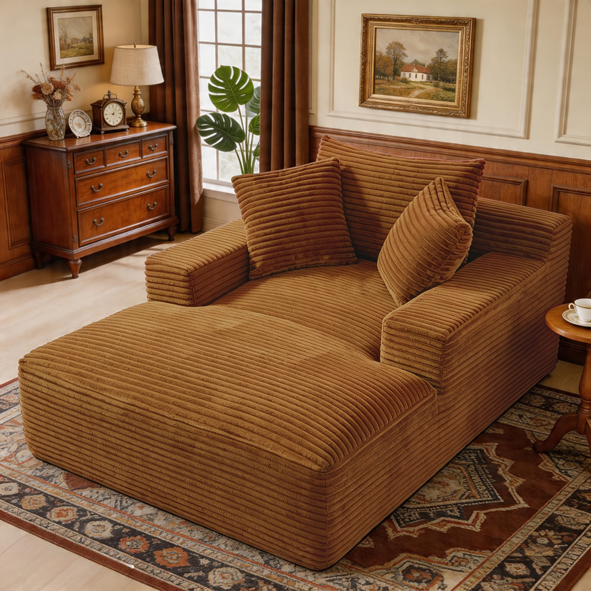 Chaise Lounge Chair — 67-Inch Oversized Corduroy Boneless Sofa Bed for Reading and Living Room Relaxation