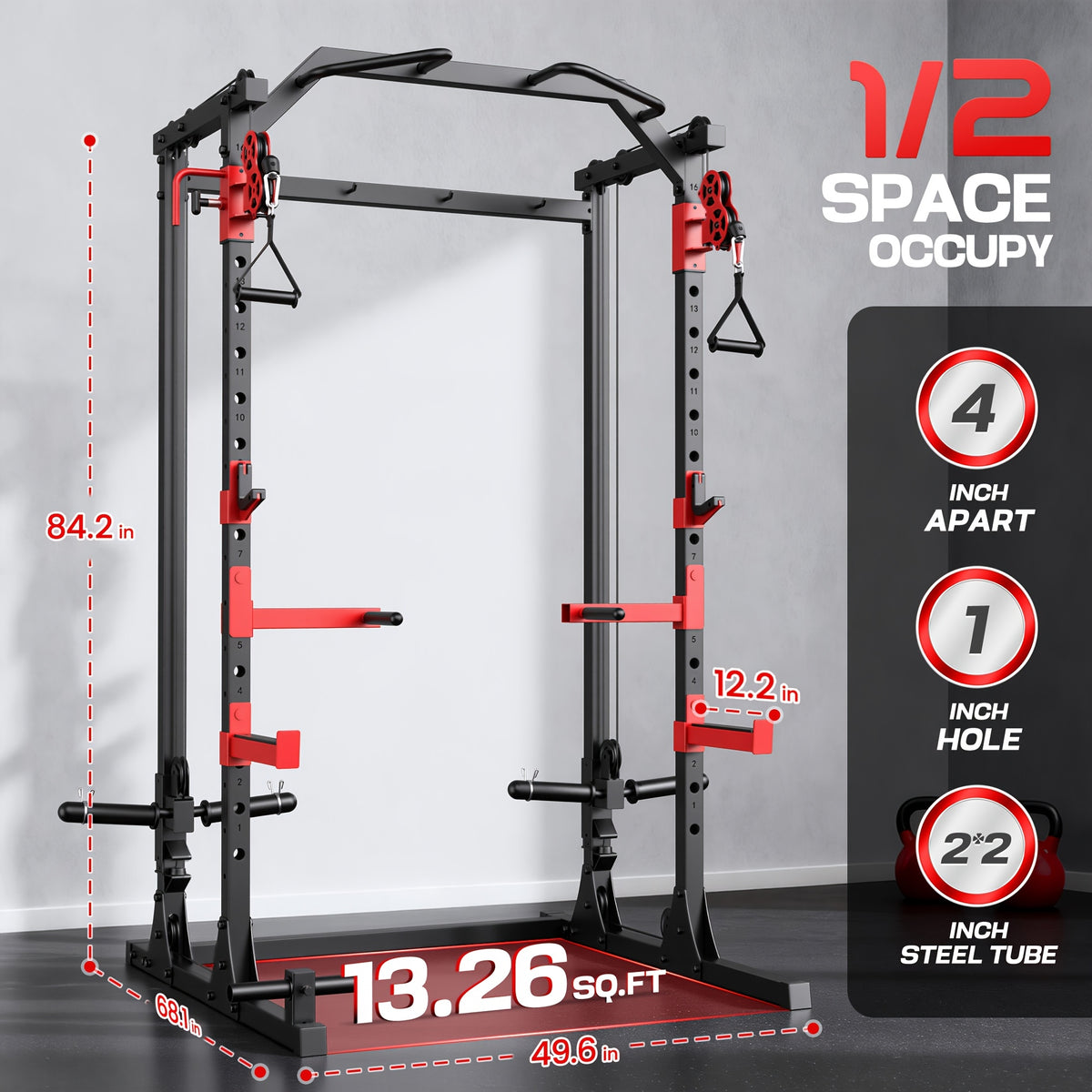 Power Cage, Multi-Functional Power Racks for Home Gym with Dual Pulley Systems, 2000 LBS Weight Capacity Fitness Squat Rack for Strength Workout with More Training Attachment Optional Weight Bench Weight Plates and Barbells Not Included