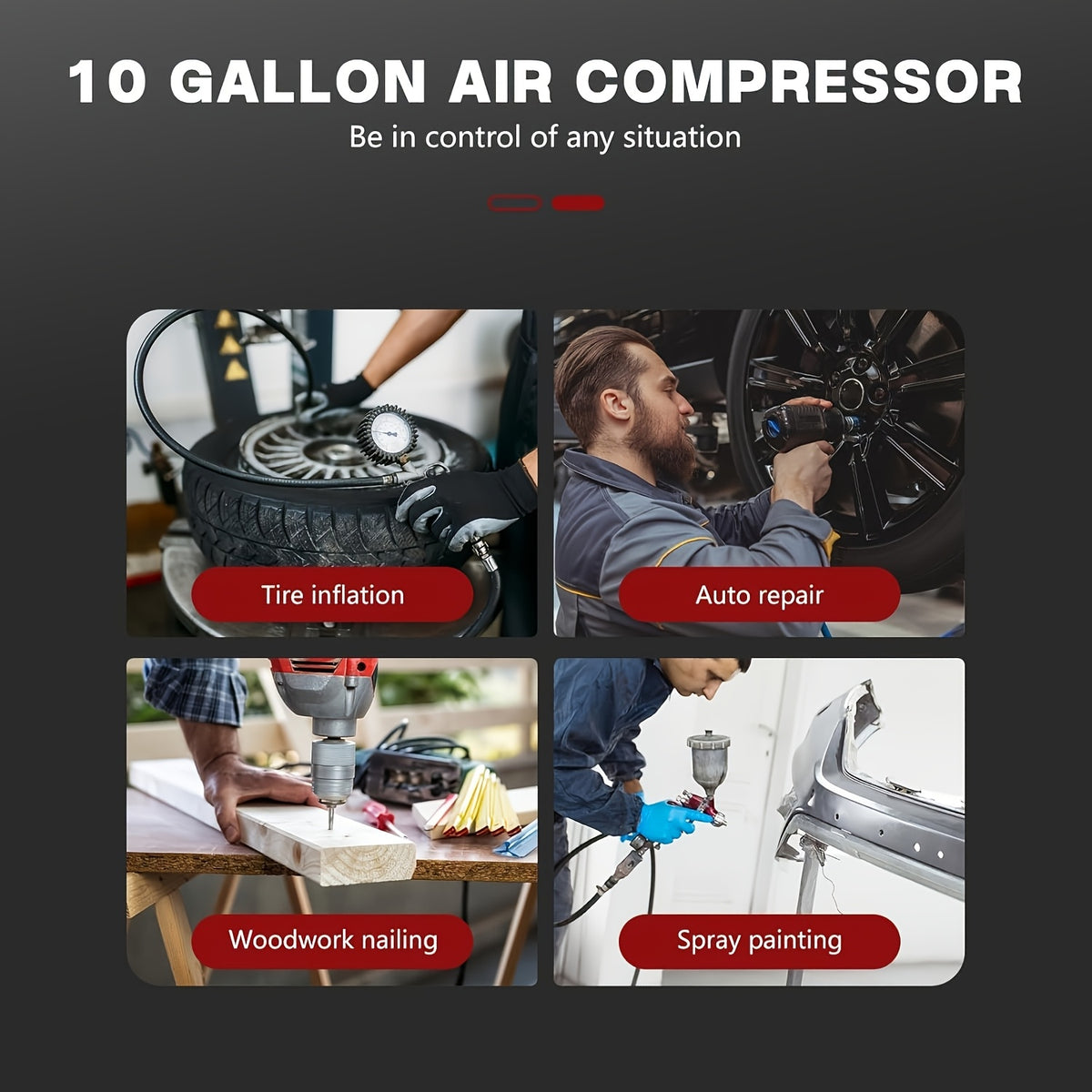 10 Gallon Ultra Quiet Air Compressor with Two Quick Couplers, 2HP 8.76 CFM at 115PSI Oil-Free Air Compressor Tank, 110V/60Hz, Spray Painting, Woodwork Nailing