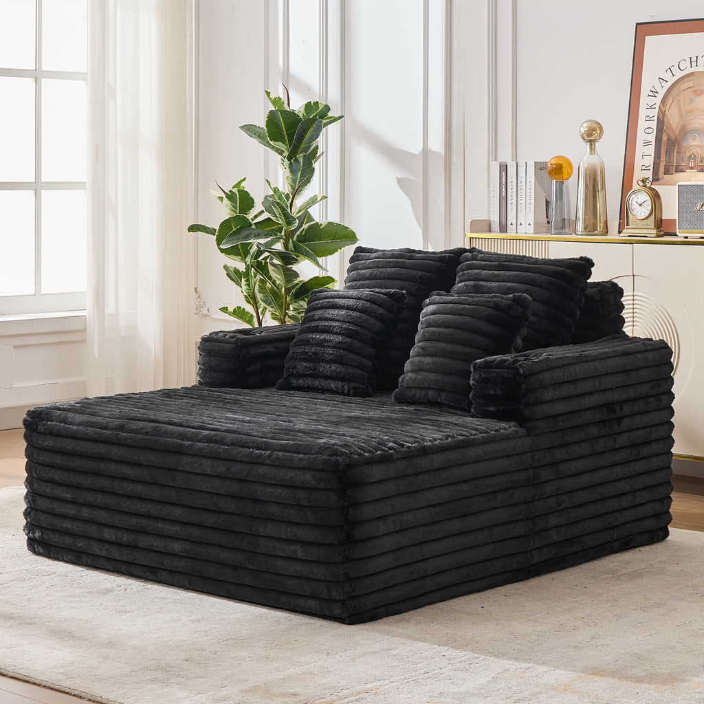 57" Oversized Frameless Floor Sofa, with Cup Holder, Plush Cushioned Lounger with Deep Seat for Living Room & Apartment