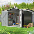 Metal Storage Shed 8' x 8' in Gray with Lockable Doors and Sloped Roof for Backyard Equipment Organization