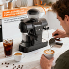 Italian Espresso Machine with 19-Bar Pressure and Conical Burr Grinder for Cappuccinos and Lattes