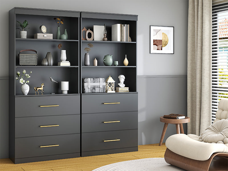 Tall Bookshelf for Home Office or Living Room, 71-Inch Design with Three Drawers for Display and Hidden Storage
