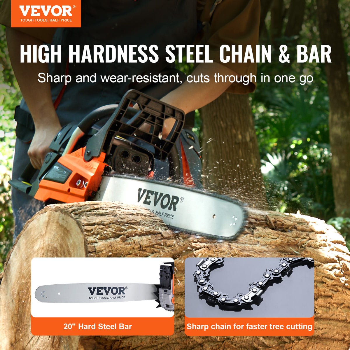 VEVOR 58CC 20" Gasoline Chainsaw Gas Powered Wood Cutting Engine Gas Chain Saw