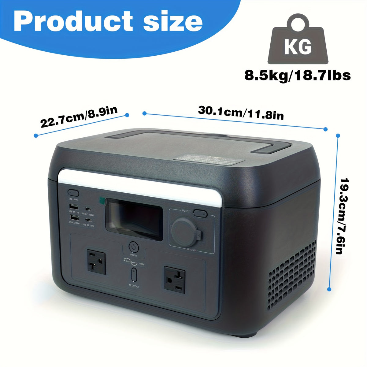 Portable Power Station: 1000W, Peak 1600W, 614.4Wh, LiFePO4 Battery Generator, 1.5 Hrs Fast Charging, Solar Generator, UPS Function, Support Extra Battery – For Camping & RVs, Off-Grid Power Outage, Home Emergency Backup, Outdoor Emergency Situations