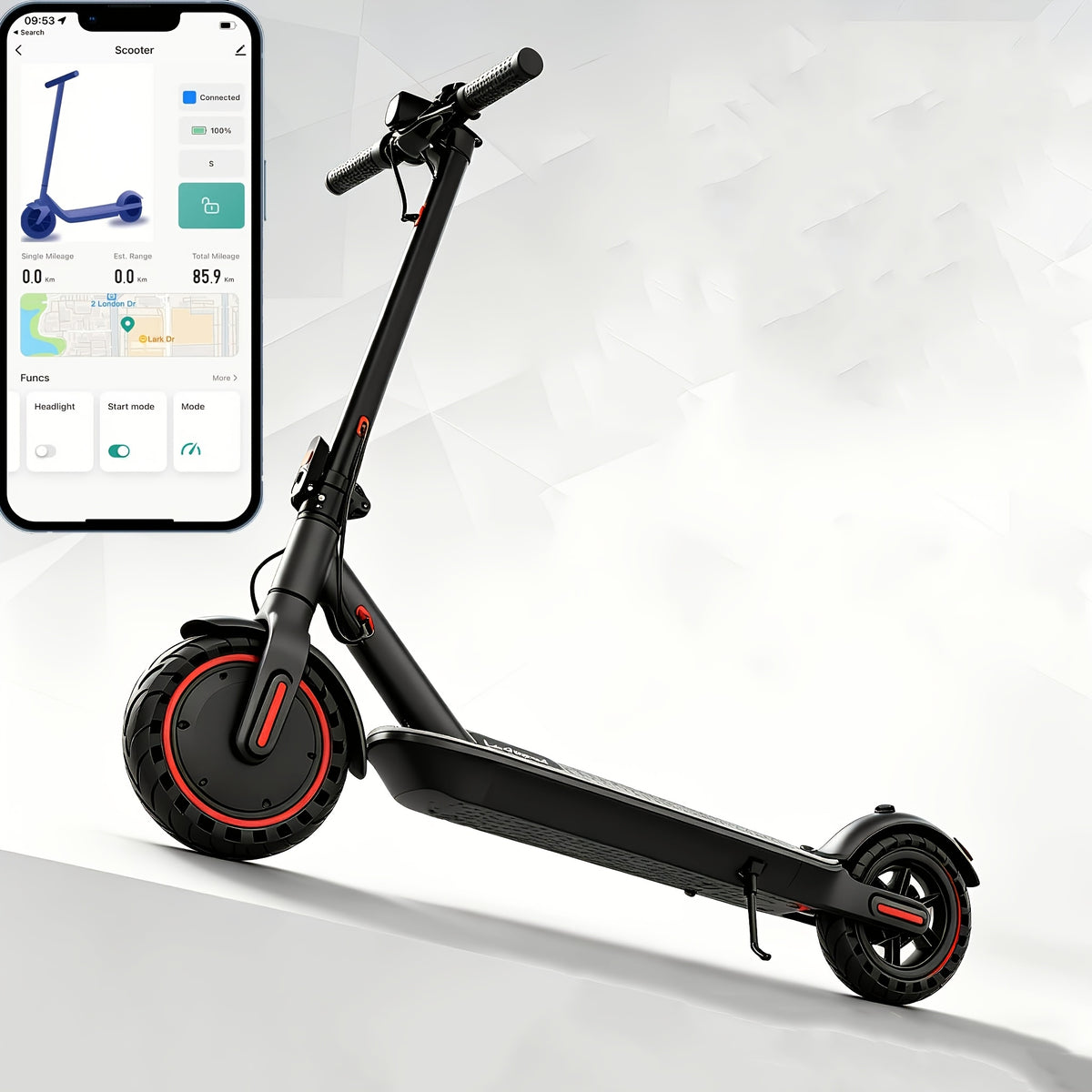 Smart APP Controlled Adult Foldable E-Scooter, 350W Motor, Long Range, 8.5" Anti-Slip Solid Tires, Clear LCD Dashboard, 3 Speed Settings, Dual Brakes, LED Front & Rear Lights, Built-in Bell, Durable Aluminum Alloy Frame, 265 LBS Weight Capacity