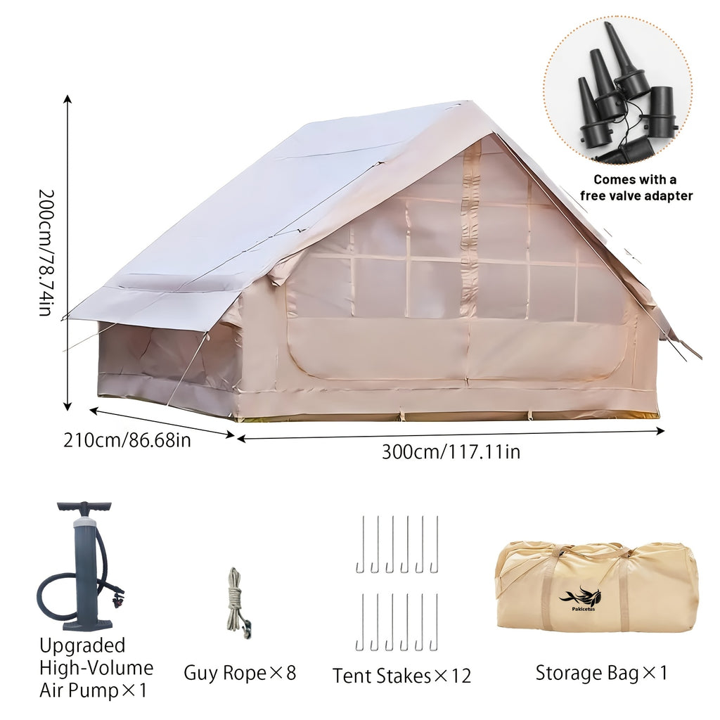 PAKICETUS Large Inflatable Camping Tent (Optional: Skylight, Stove Jack, and Door), Quick Air-Flow & Breathable Mesh Design, Summer Glamping Hot Tents for Camping with Stove, Quick Setup Inflatable Camping Tent for 4-6 Person Families, All-season