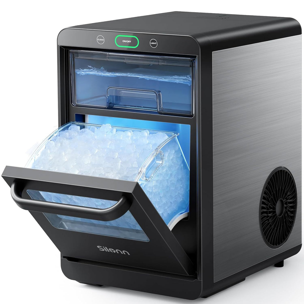 44 LBS Nugget Ice Maker Machine, Desktop ice maker, with front-pull-out water tank and removable basket, suitable for home/ kitchen/ camping, stainless steel