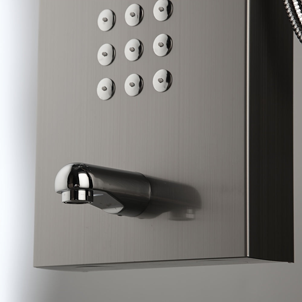 Luxurious Brushed Nickel Rainfall Shower System with Digital Display Mixer & Body Massage Jets - Wall-Mounted, Dual-Function Hand Sprayer for a Premium Bathroom Experience