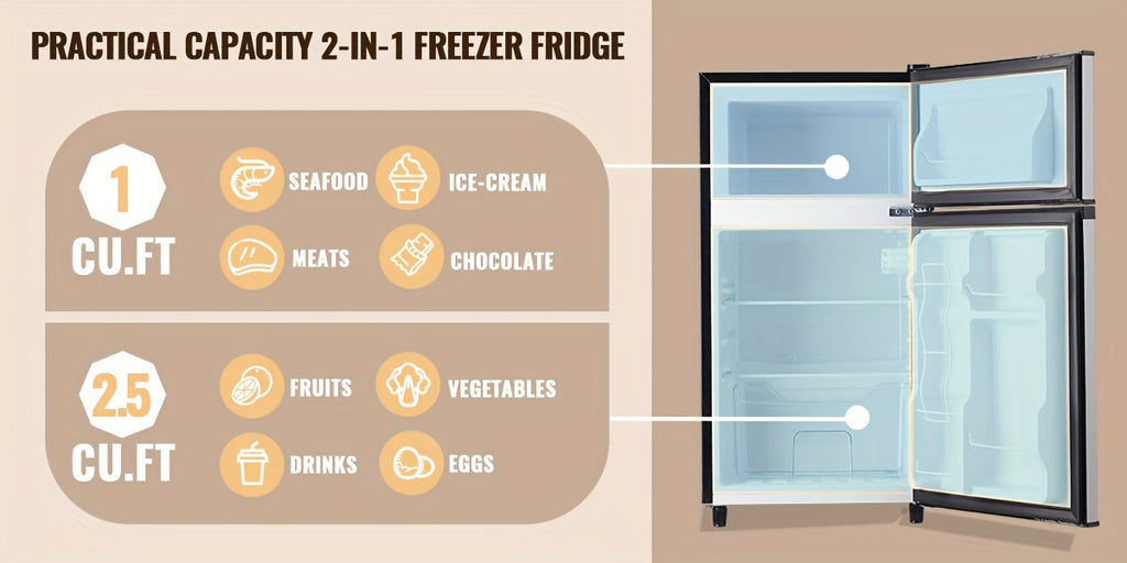 Mini Refrigerator with Separate Freezer and 7-Level Thermostat — WANAI Black, 3.5 or 4.5 Cu. Ft.